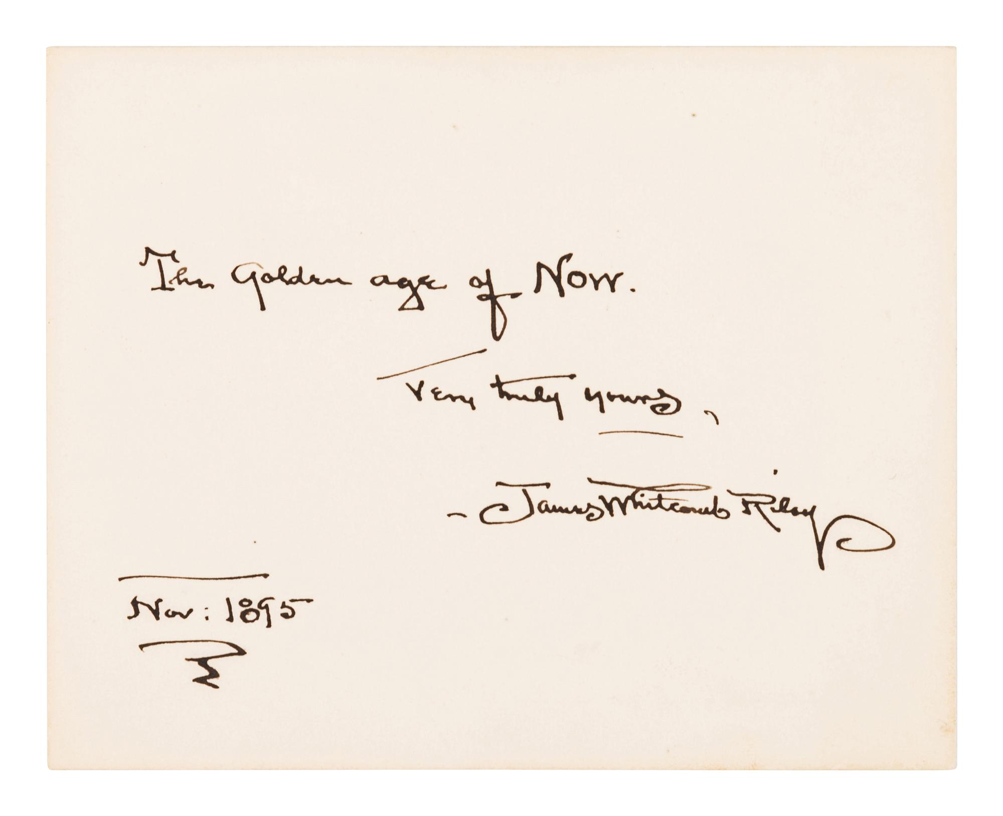 RILEY, James Whitcomb (“Benj. F. Johnson of Boone”) (1849-1916). “The Old Swimmin’-hole,” and ‘Leven More Poems, by Benj. F. Johnson, of Boone. Indianapolis: George C. Hitt & Co., 1883.