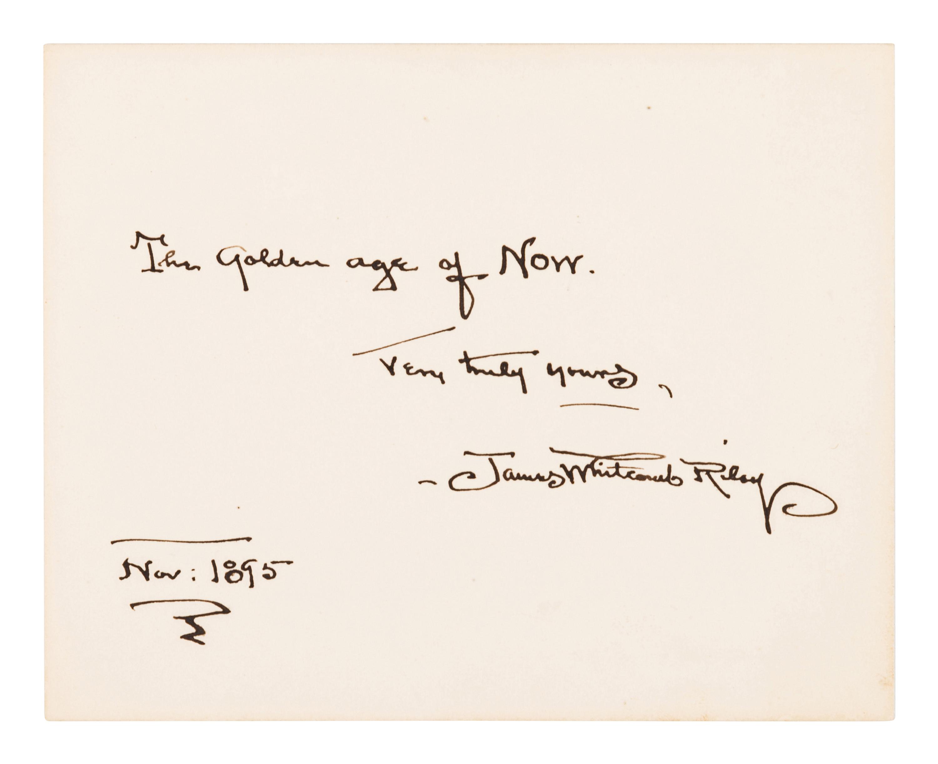RILEY, James Whitcomb (“Benj. F. Johnson of Boone”) (1849-1916). “The Old Swimmin’-hole,” and ‘Leven More Poems, by Benj. F. Johnson, of Boone. Indianapolis: George C. Hitt & Co., 1883.