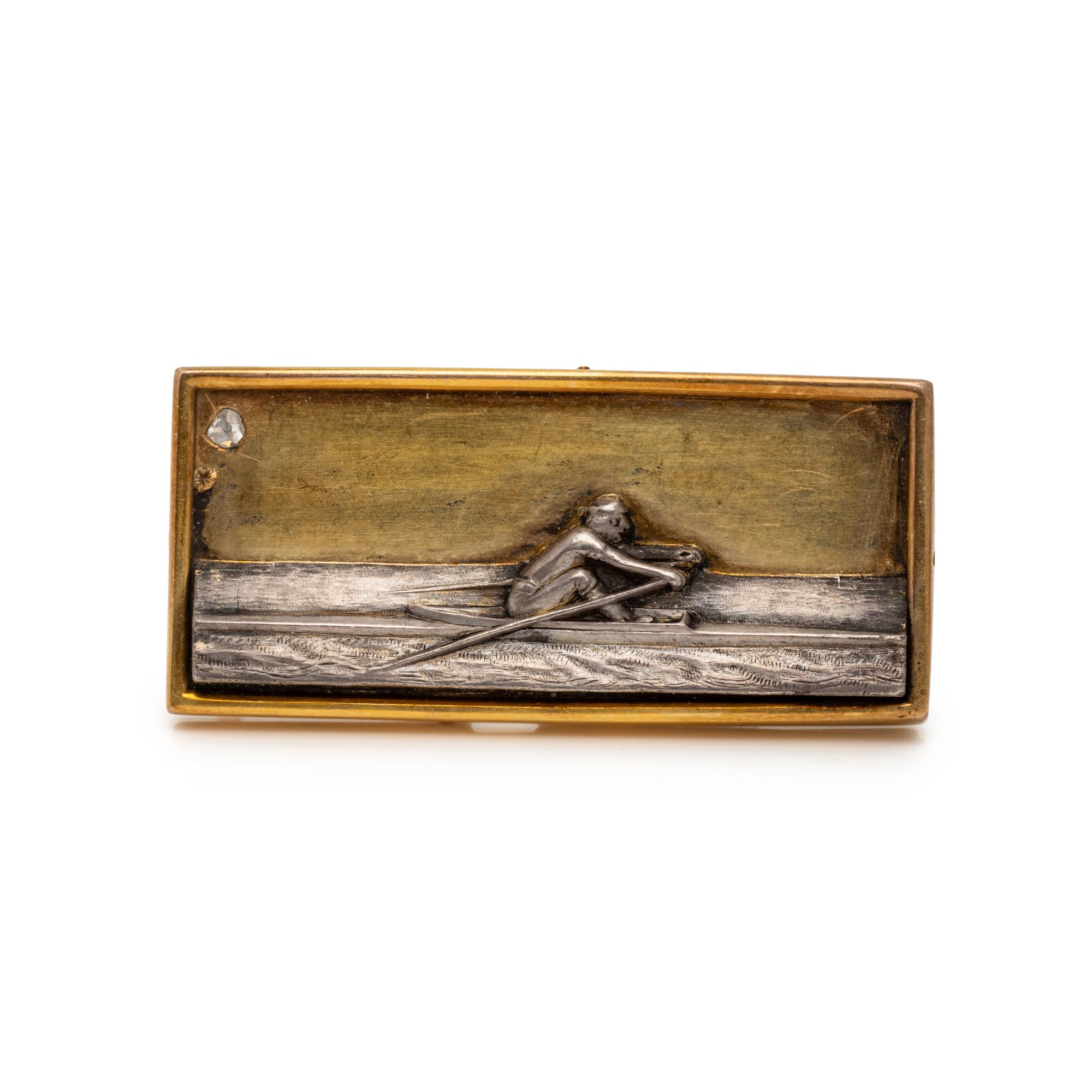 ANTIQUE, GOLD, SILVER, AND DIAMOND ROWING BROOCH