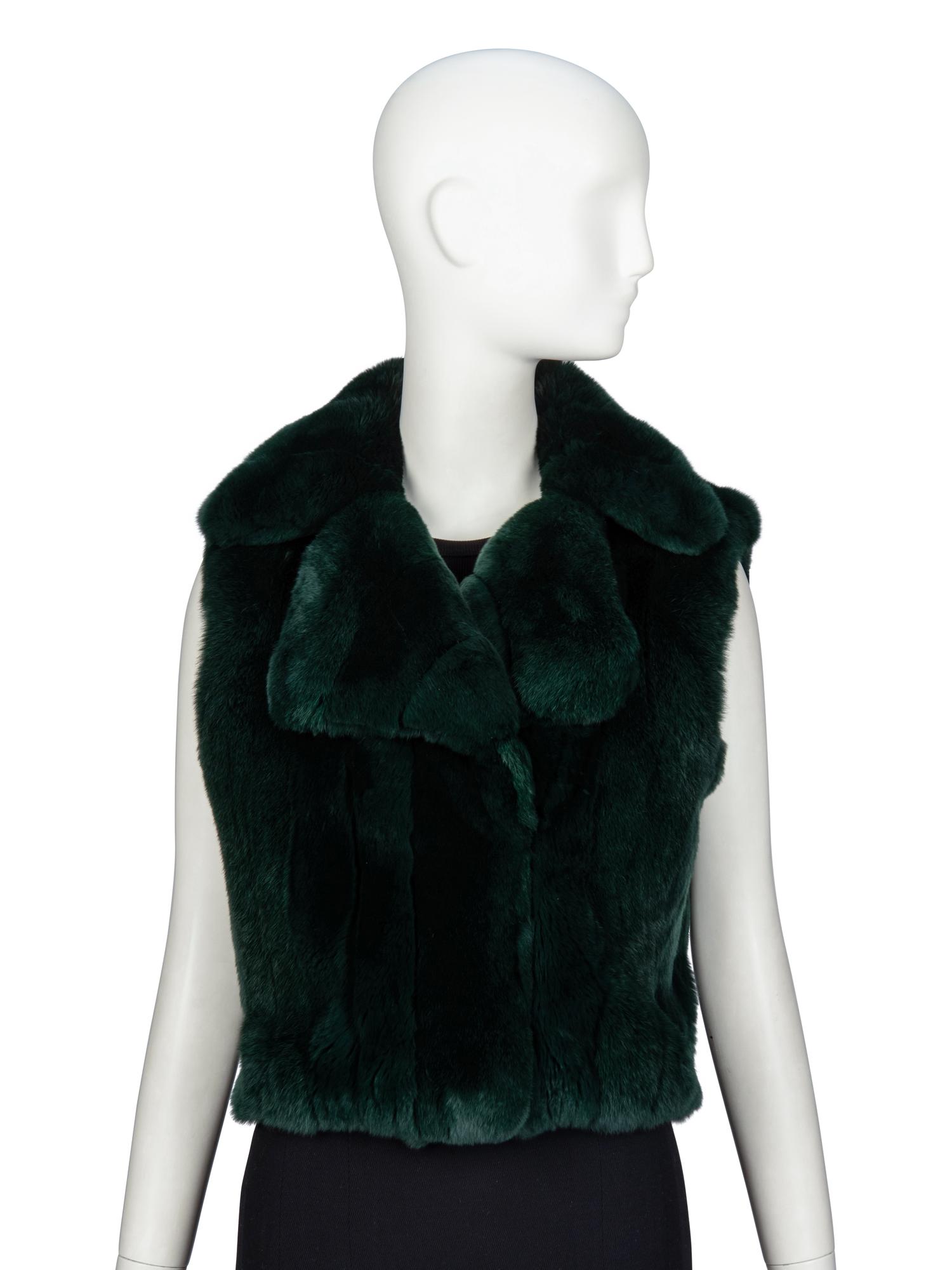 ROBERTO CAVALLI, DARK GREEN RABBIT FUR VEST
