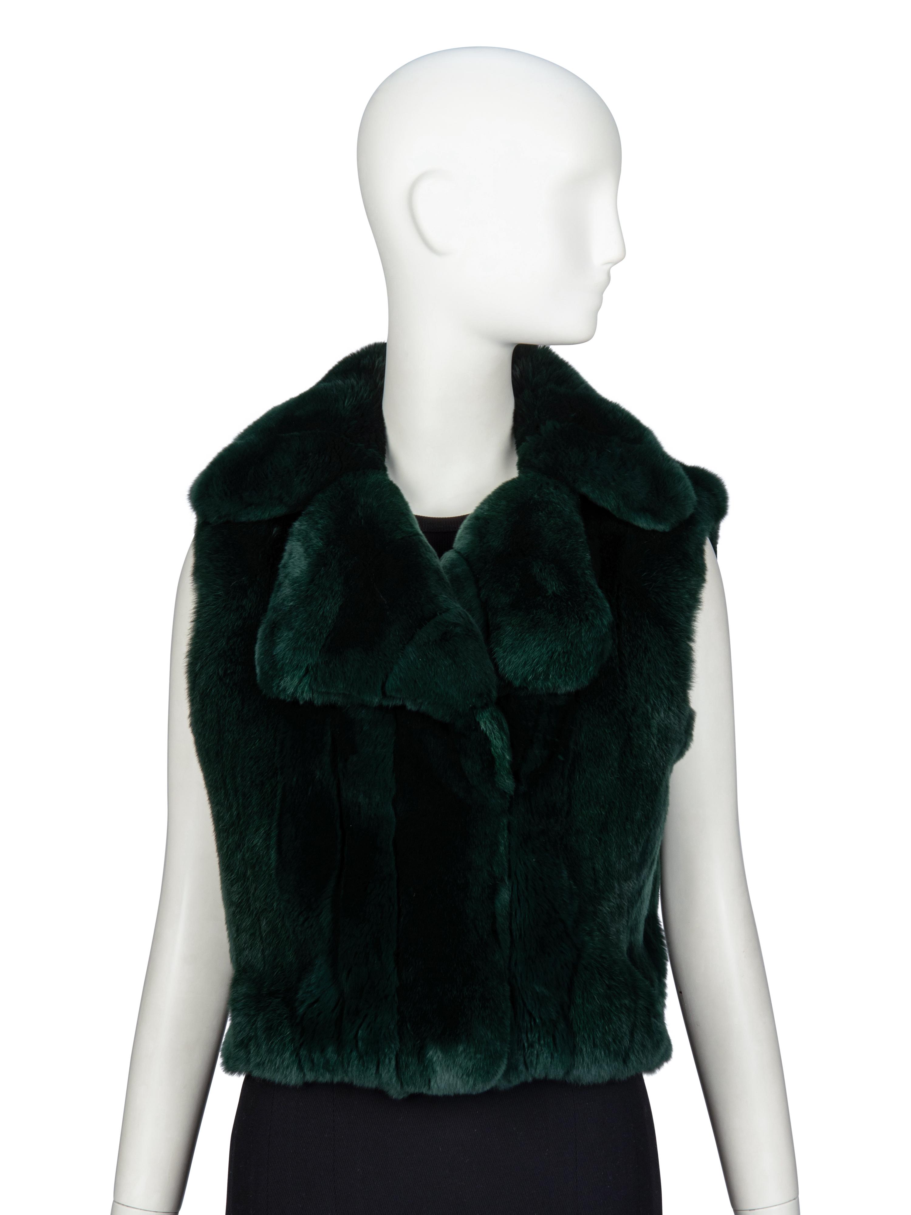 ROBERTO CAVALLI, DARK GREEN RABBIT FUR VEST