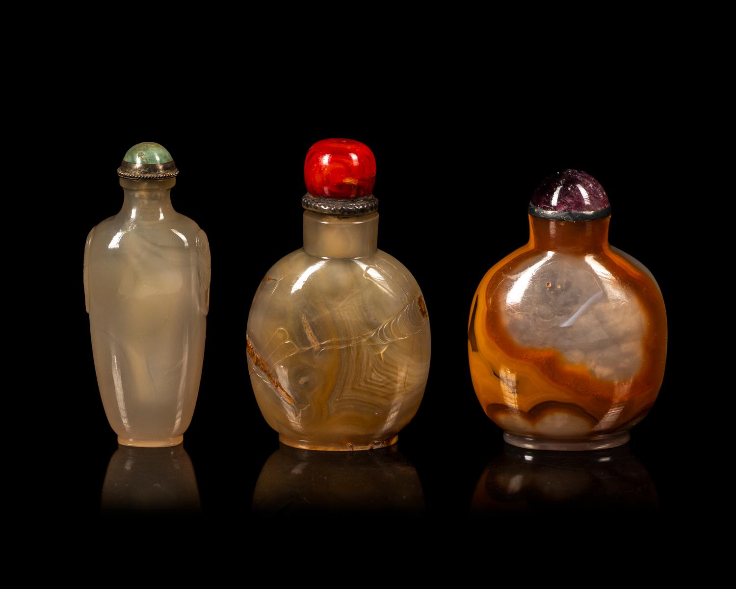 Three Chinese Agate Snuff Bottles
