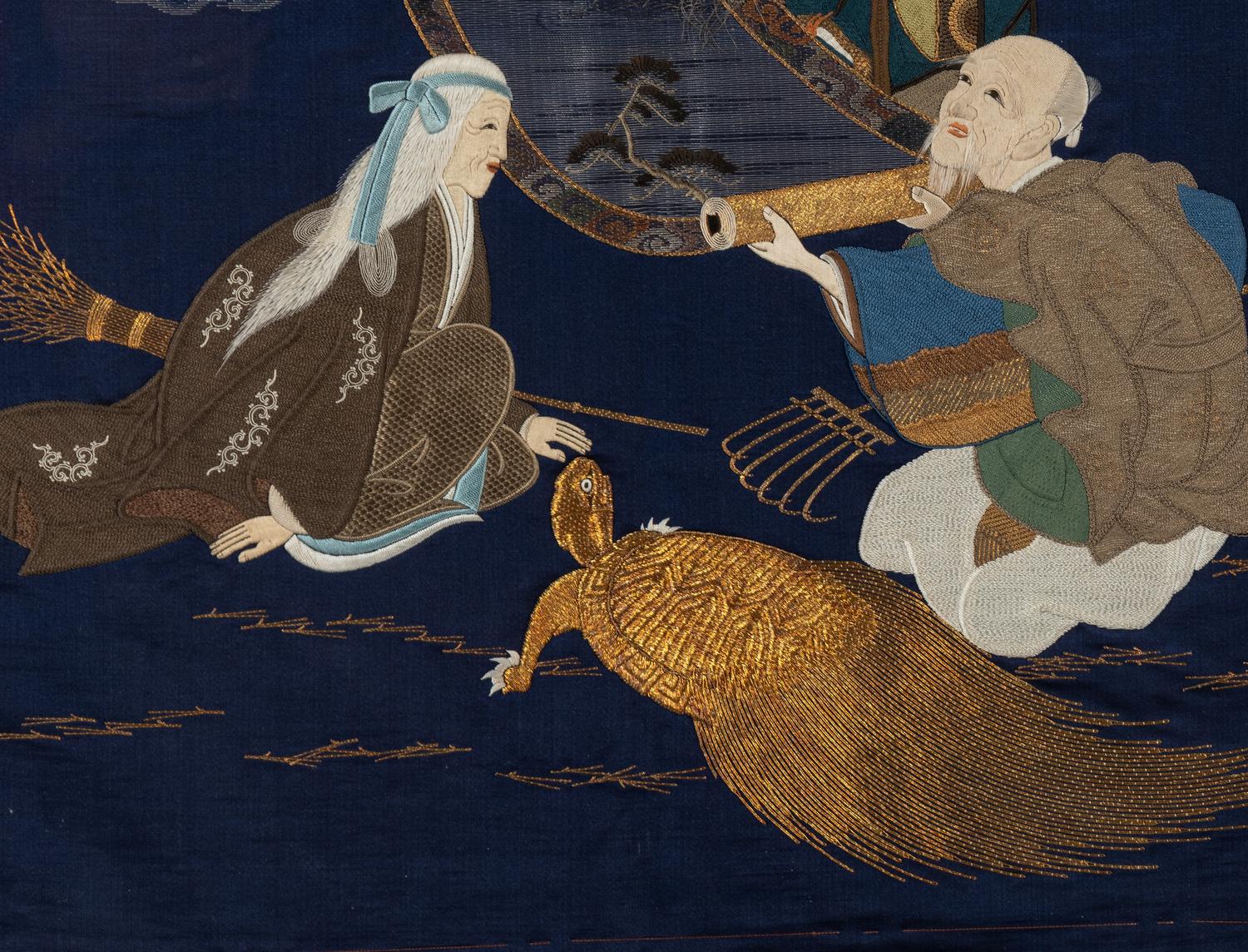A Japanese Embroidered Silk Panel