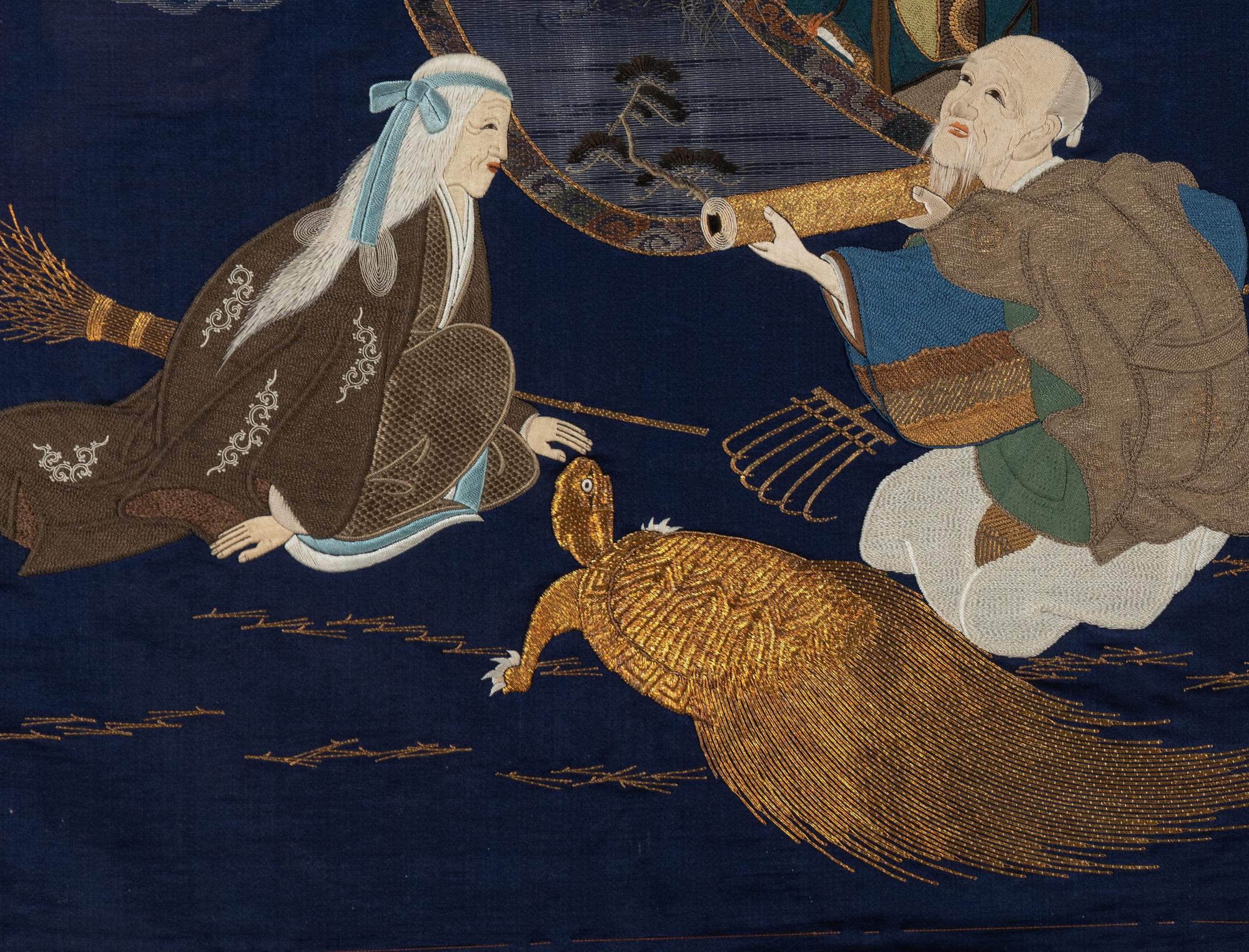 A Japanese Embroidered Silk Panel