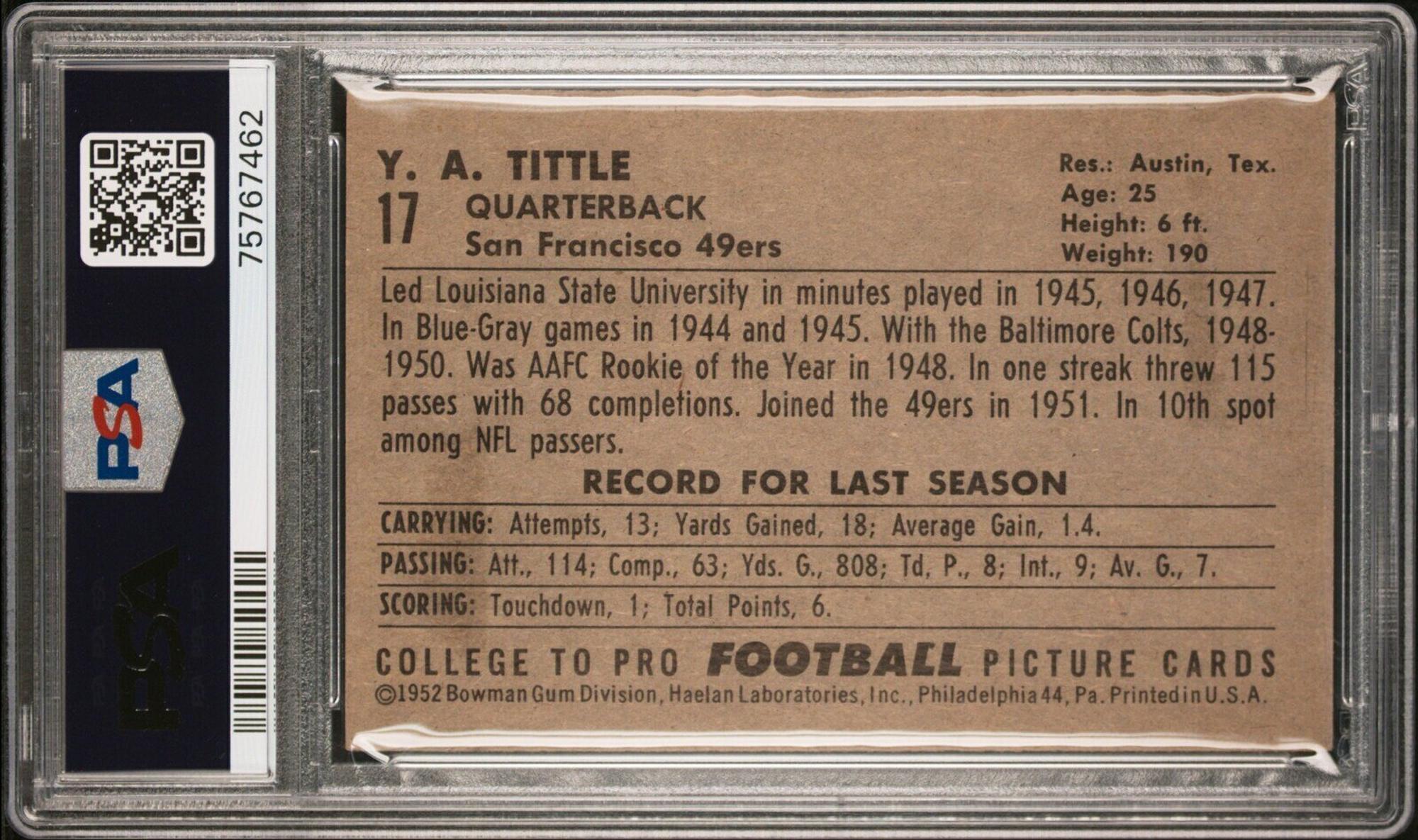 A Group of Nine 1952 Bowman Large Hall of Fame PSA Graded Football Cards,