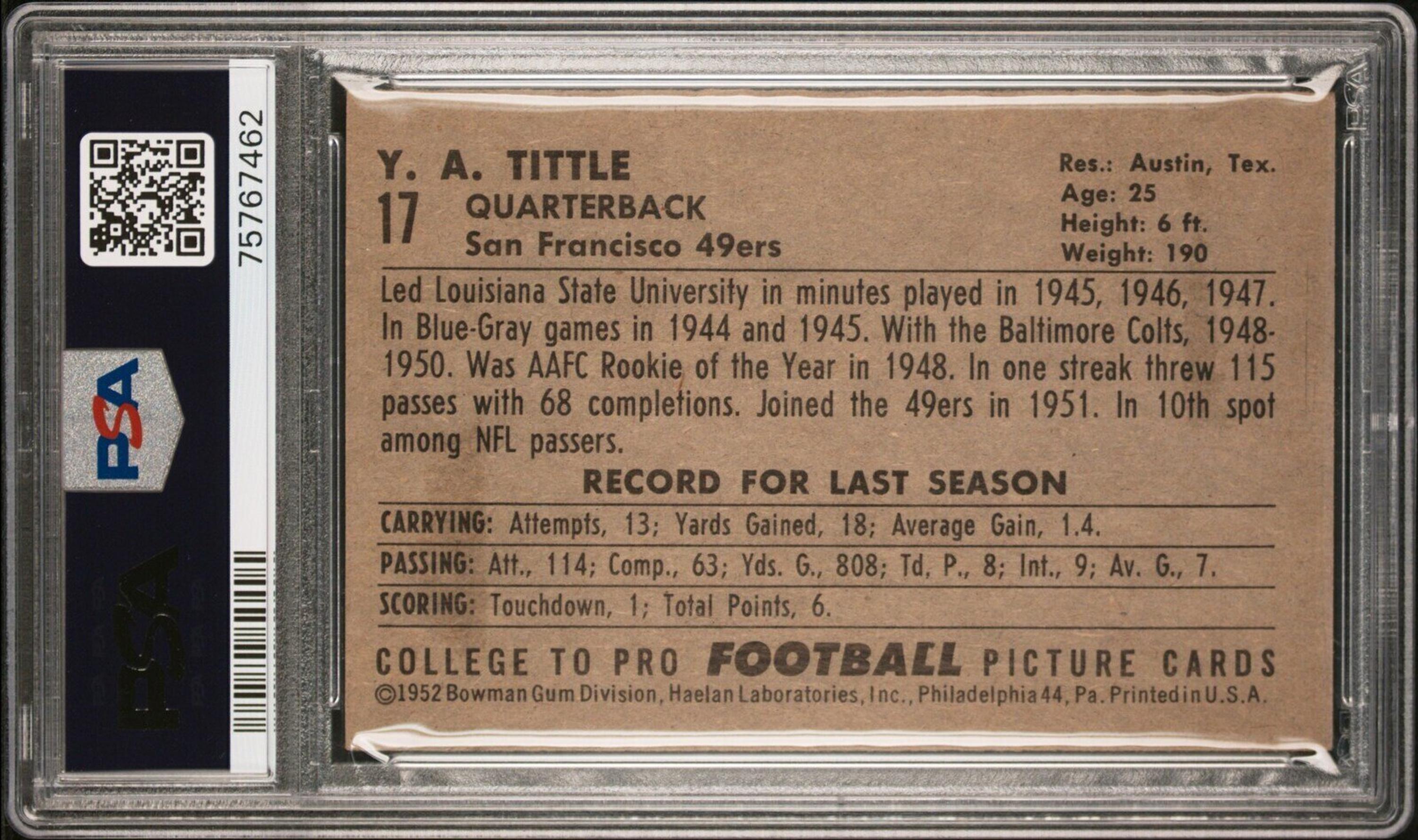 A Group of Nine 1952 Bowman Large Hall of Fame PSA Graded Football Cards,