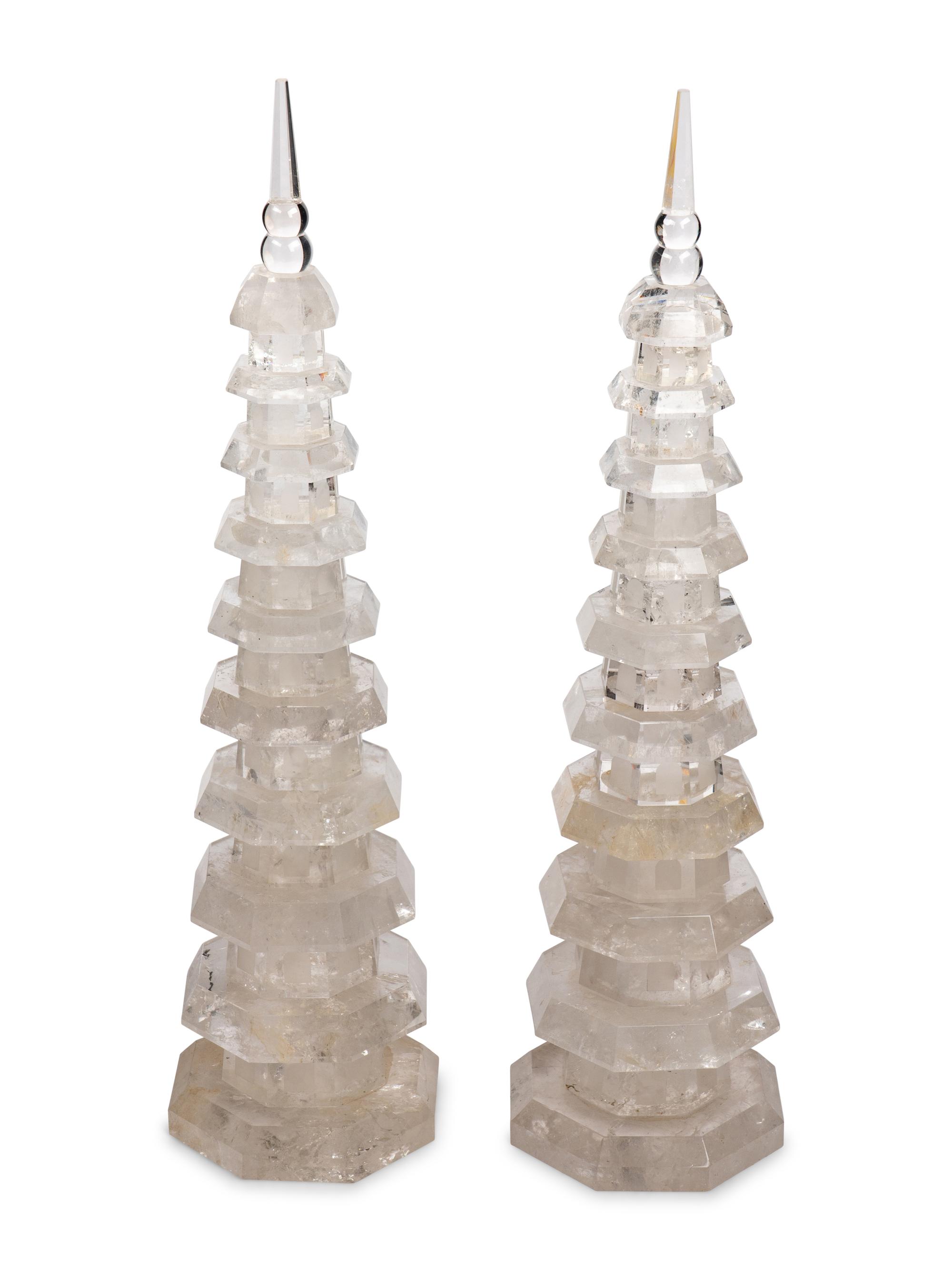 A Pair of Carved Rock Crystal Pagodas