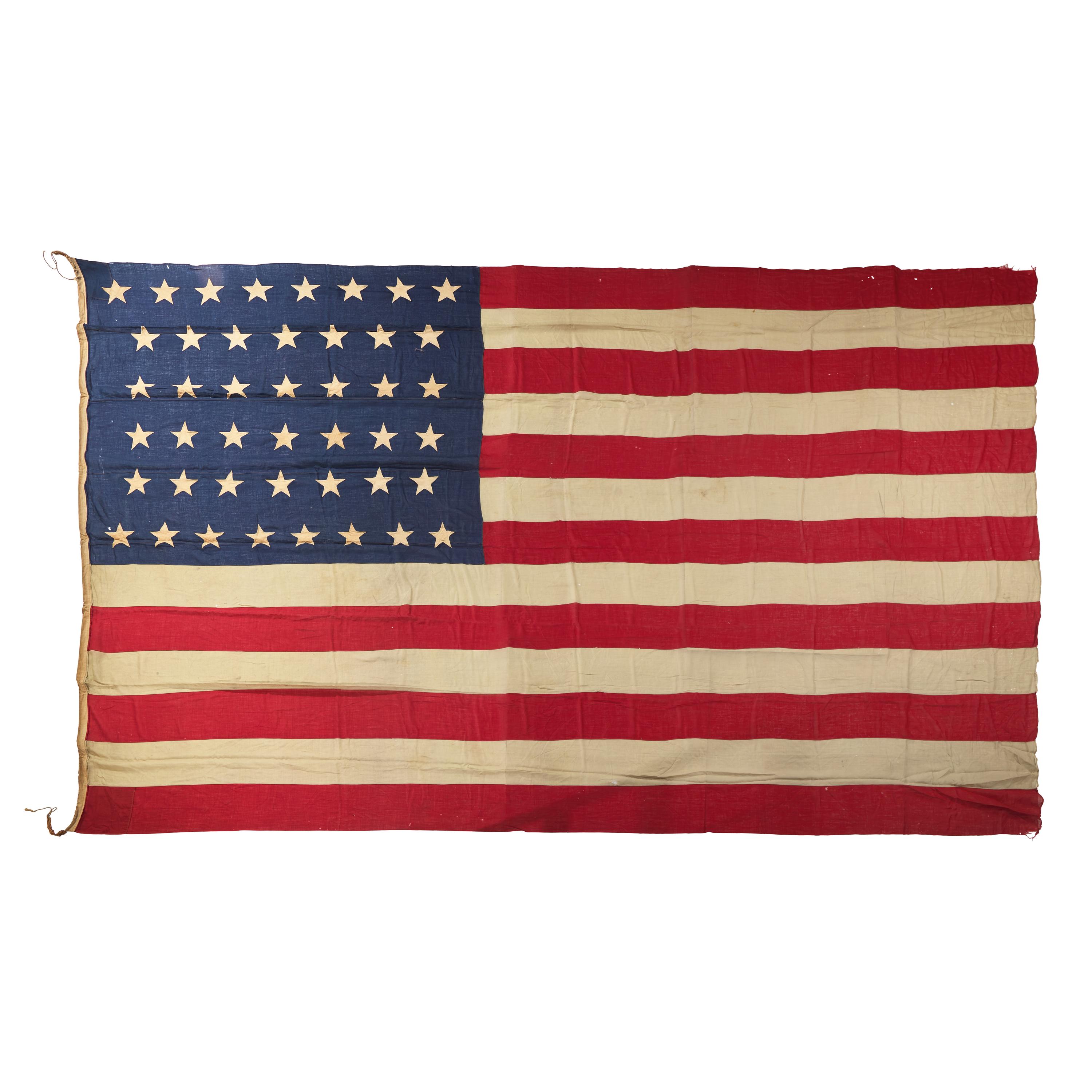 A 44-Star Hand-Sewn Wool and Cotton American Flag Commemorating Wyoming's Statehood