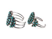 Navajo or Zui Silver Wire Cuff Bracelets, with Tuquoise Clusters