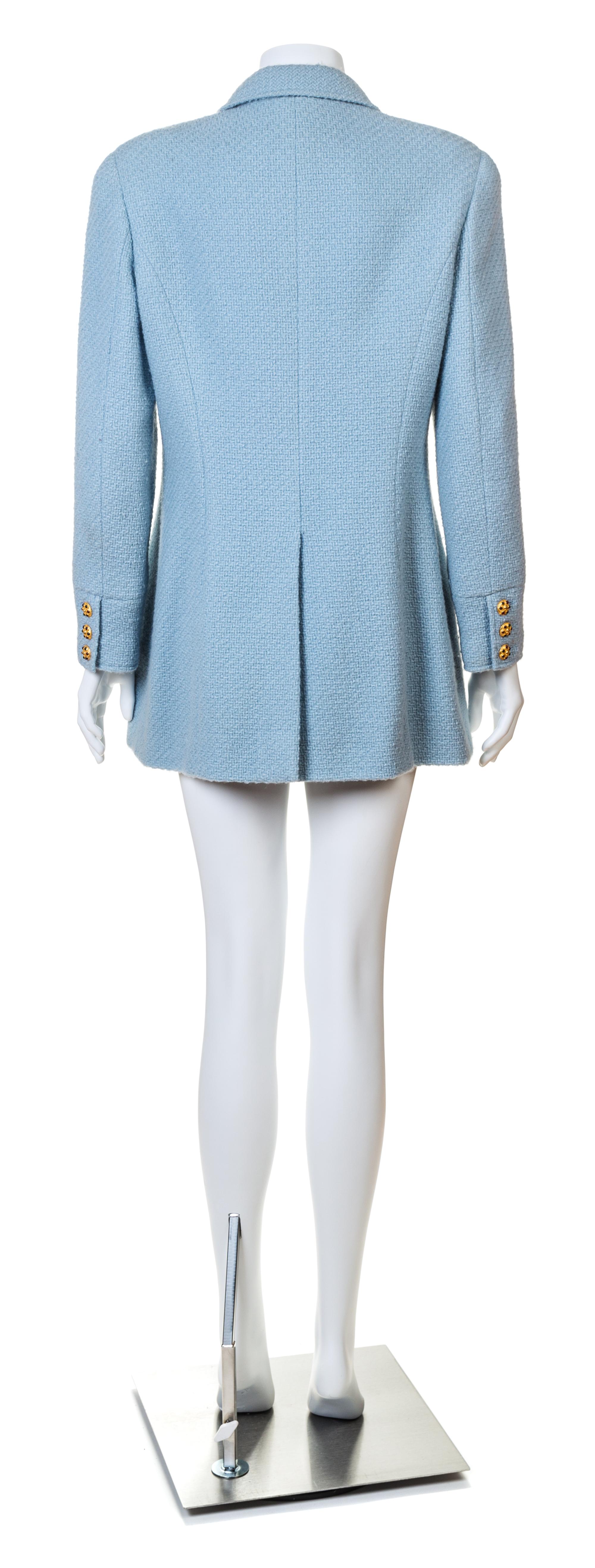 A Chanel Baby Blue Boucle Jacket, Size 44.