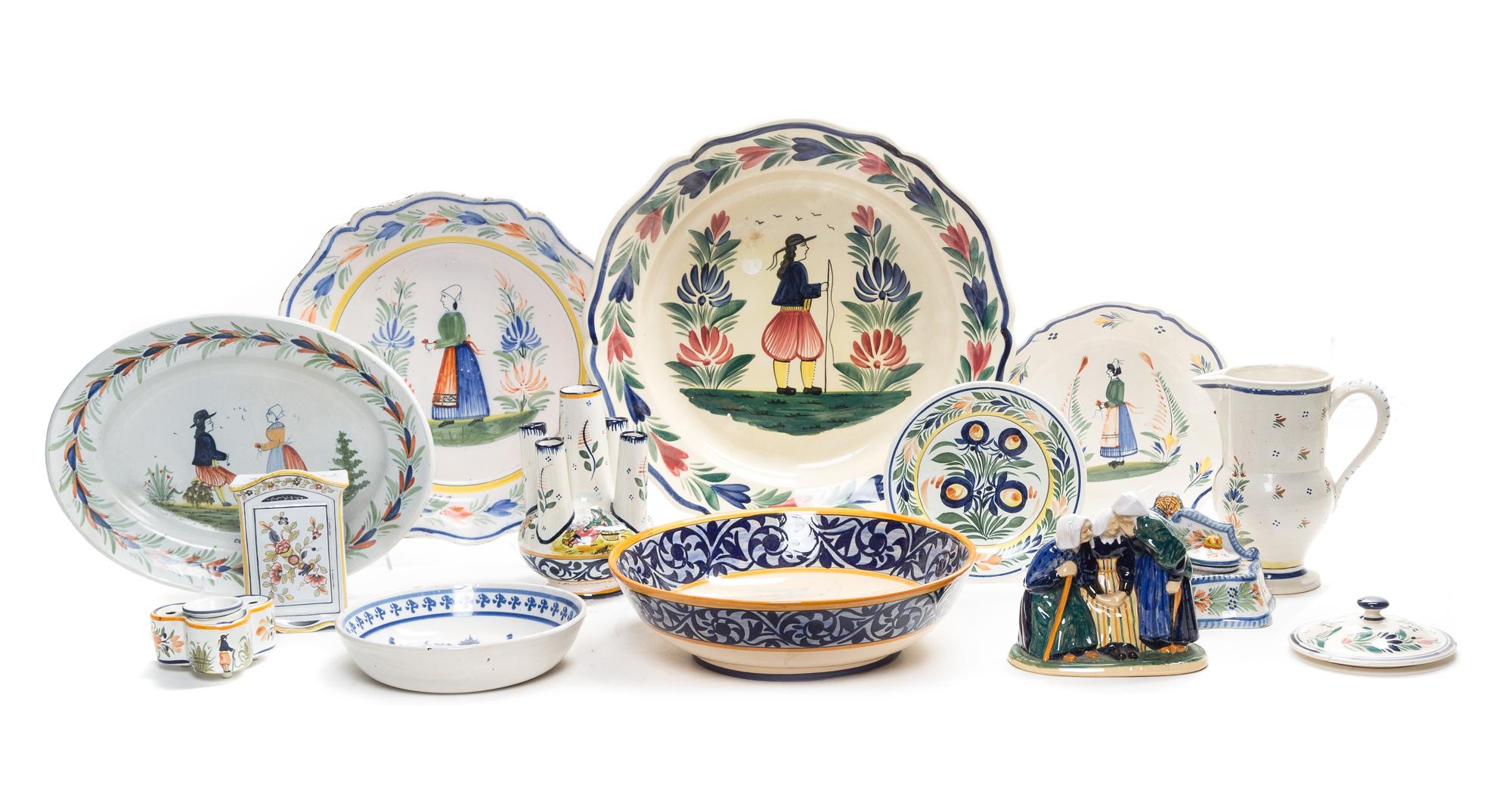 A Collection of Quimper Pottery Articles Length of first 19 1/2 inches.