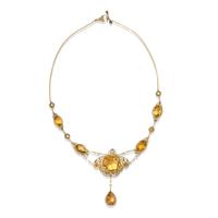ART NOUVEAU, CITRINE AND SEED PEARL NECKLACE