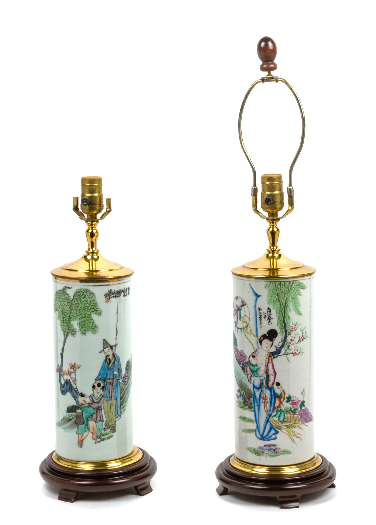 A Pair of Chinese Porcelain Vases Height overall 19 1/2 inches. — 19TH CENTURY
