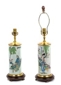 A Pair of Chinese Porcelain Vases Height overall 19 1/2 inches. — 19TH CENTURY