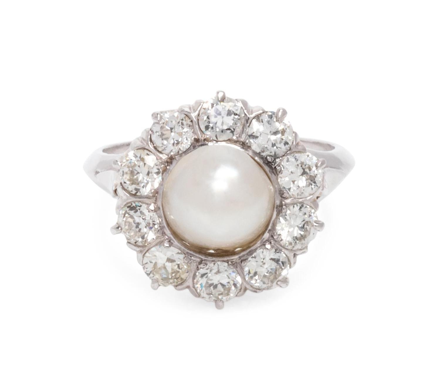 CULTURED PEARL AND DIAMOND RING