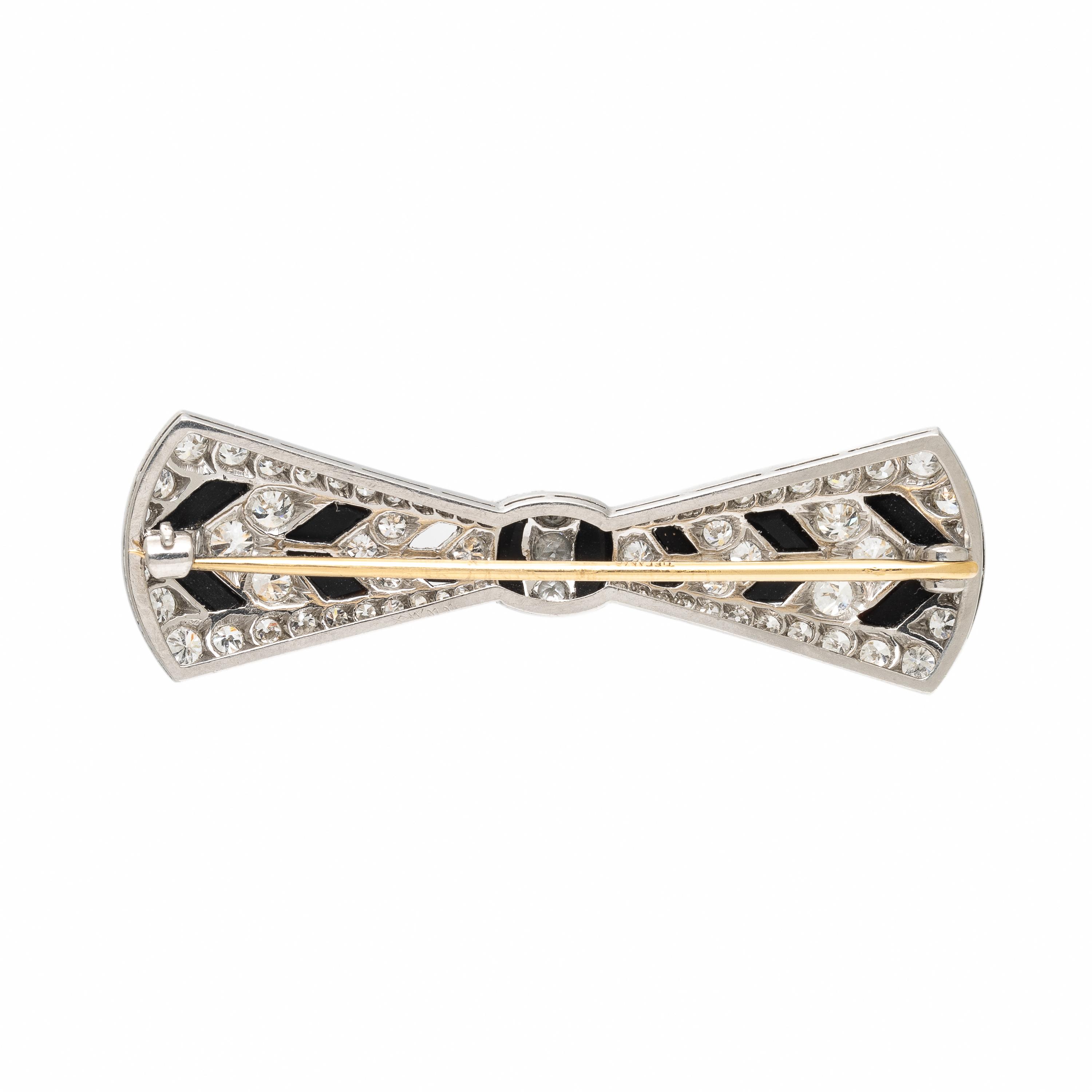 Tiffany & Co, Art Deco, Diamond, Onyx, and Platinum Bow Brooch