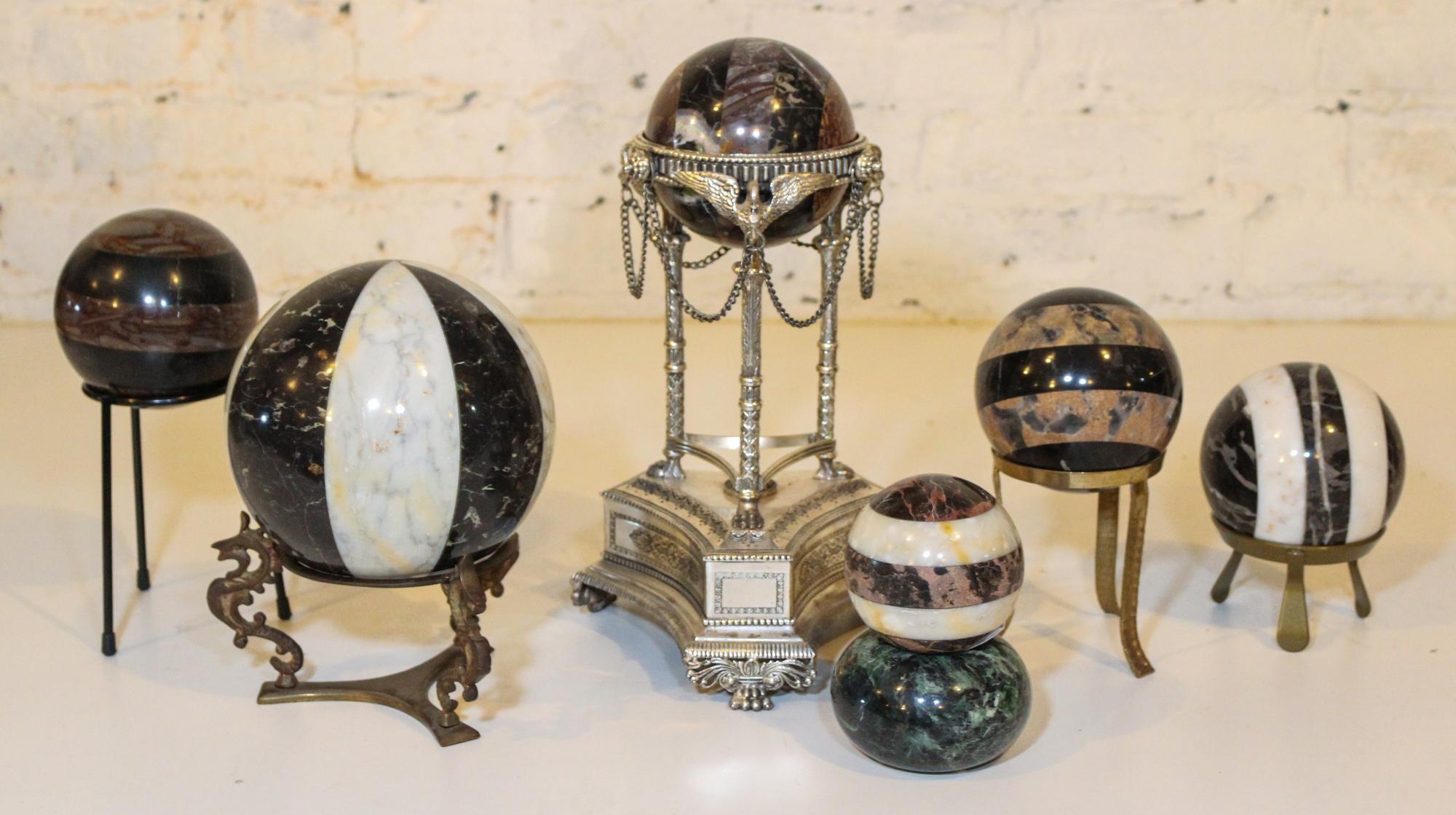 Six Various Stone Spheres Diameter of largest 6 inches.