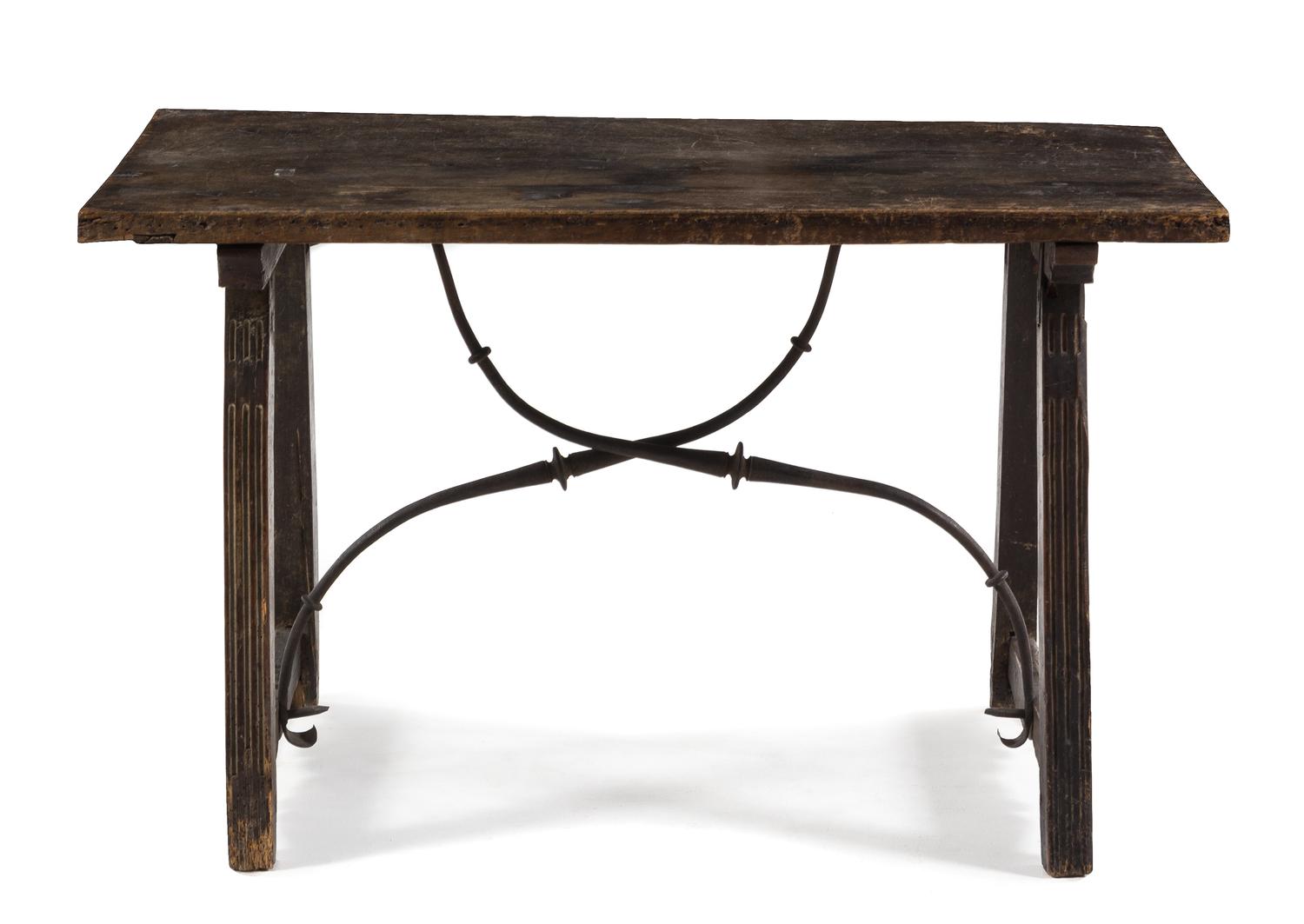 A Spanish Baroque Walnut Trestle Table Height 25 1/2 x width 42 1/2 x depth 23 1/8 inches. — 17TH CENTURY