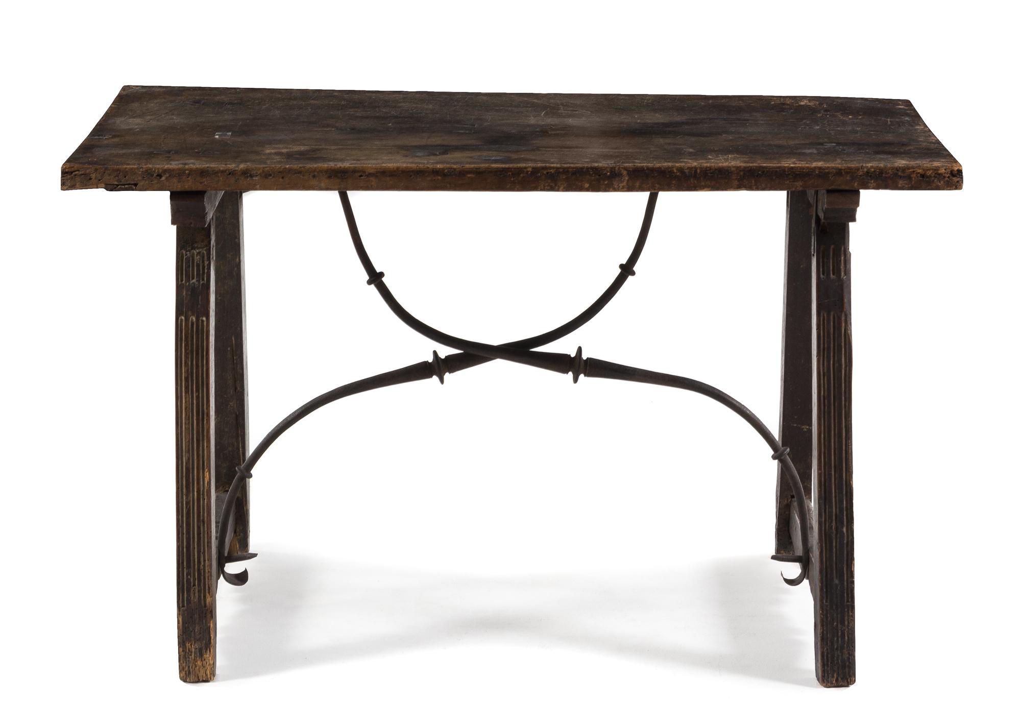 A Spanish Baroque Walnut Trestle Table Height 25 1/2 x width 42 1/2 x depth 23 1/8 inches. — 17TH CENTURY