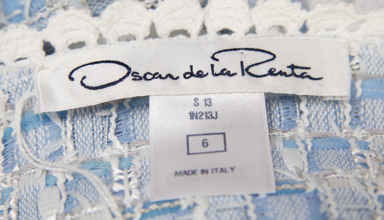 An Oscar de la Renta Blue and White Crocheted Jacket, Size 6.