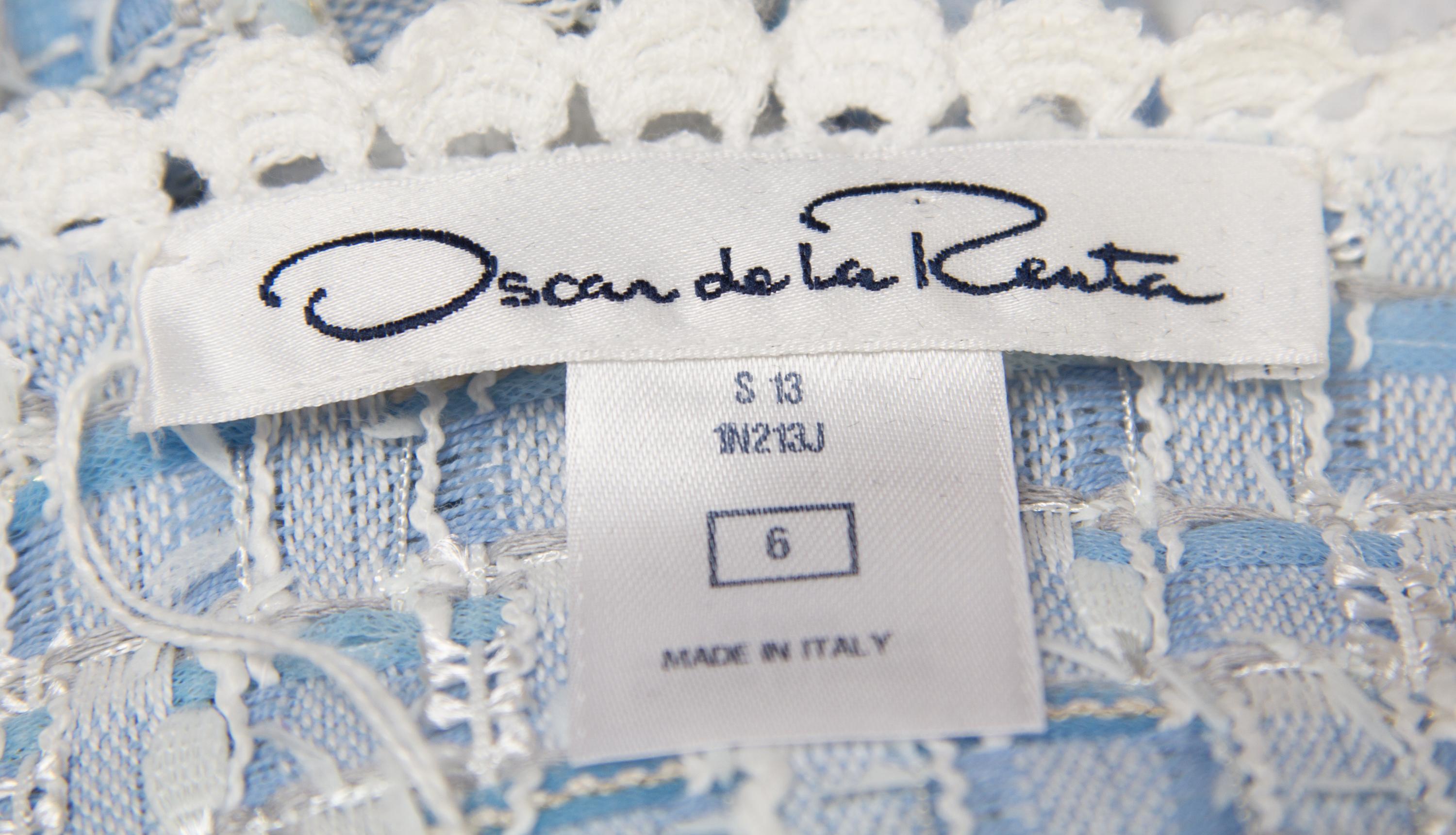 An Oscar de la Renta Blue and White Crocheted Jacket, Size 6.