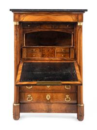 An Empire Style Gilt-Bronze Mounted Walnut Marble-Top Secrétaire à Abbatant