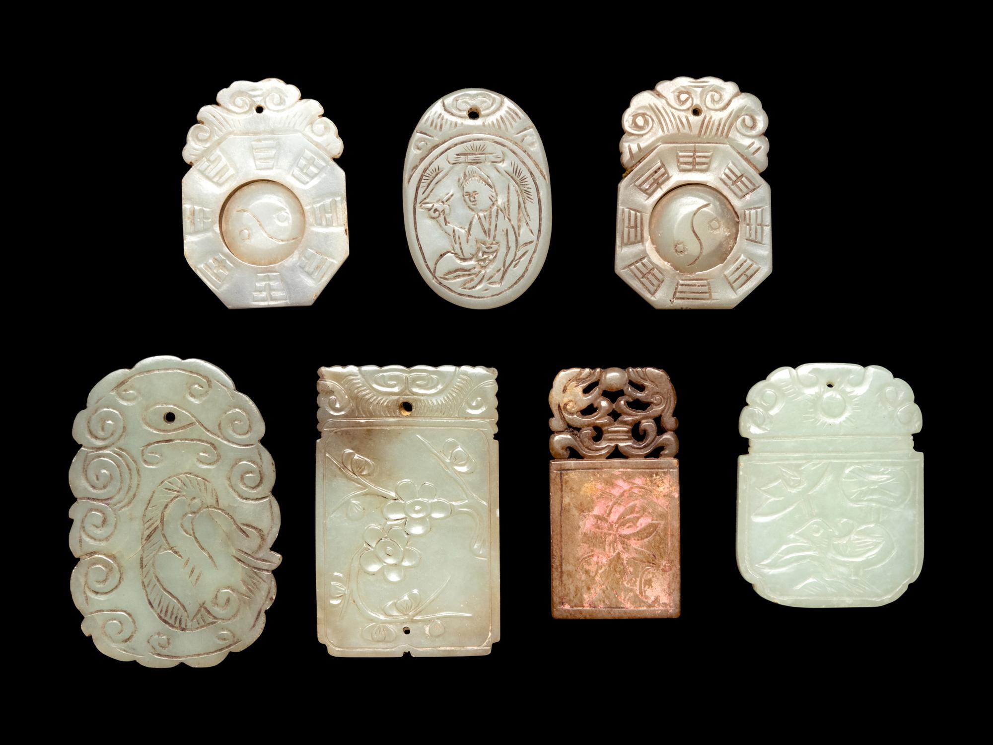 Seven Chinese Carved Jade Plaques