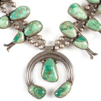 Navajo Silver and Turquoise Squash Blossom Necklace