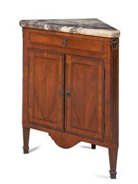A Pair of Louis XVI Gilt Bronze Mounted Marble-Top Corner Cabinets