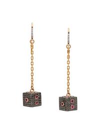 BLACK DIAMOND AND RUBY DICE EARRINGS