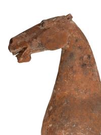 Two Chinese Terra Cotta Horses with Polychrome Remnants