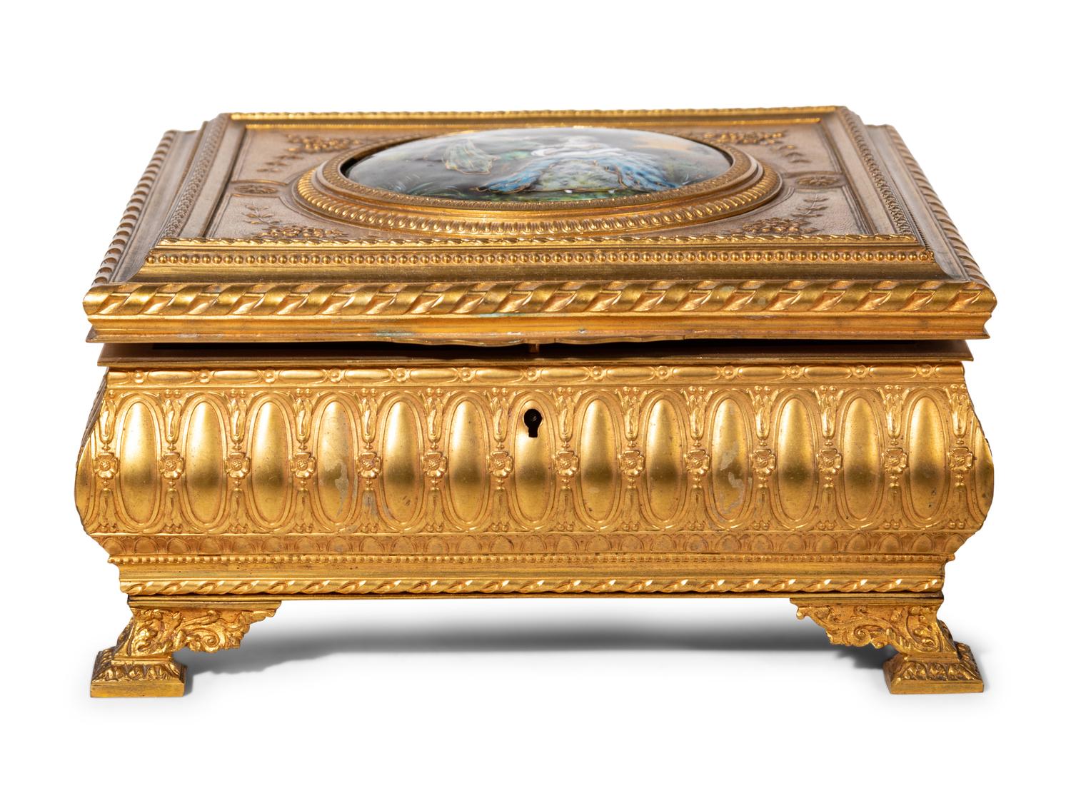 A French Gilt Metal and Enamel Inset Table Casket
