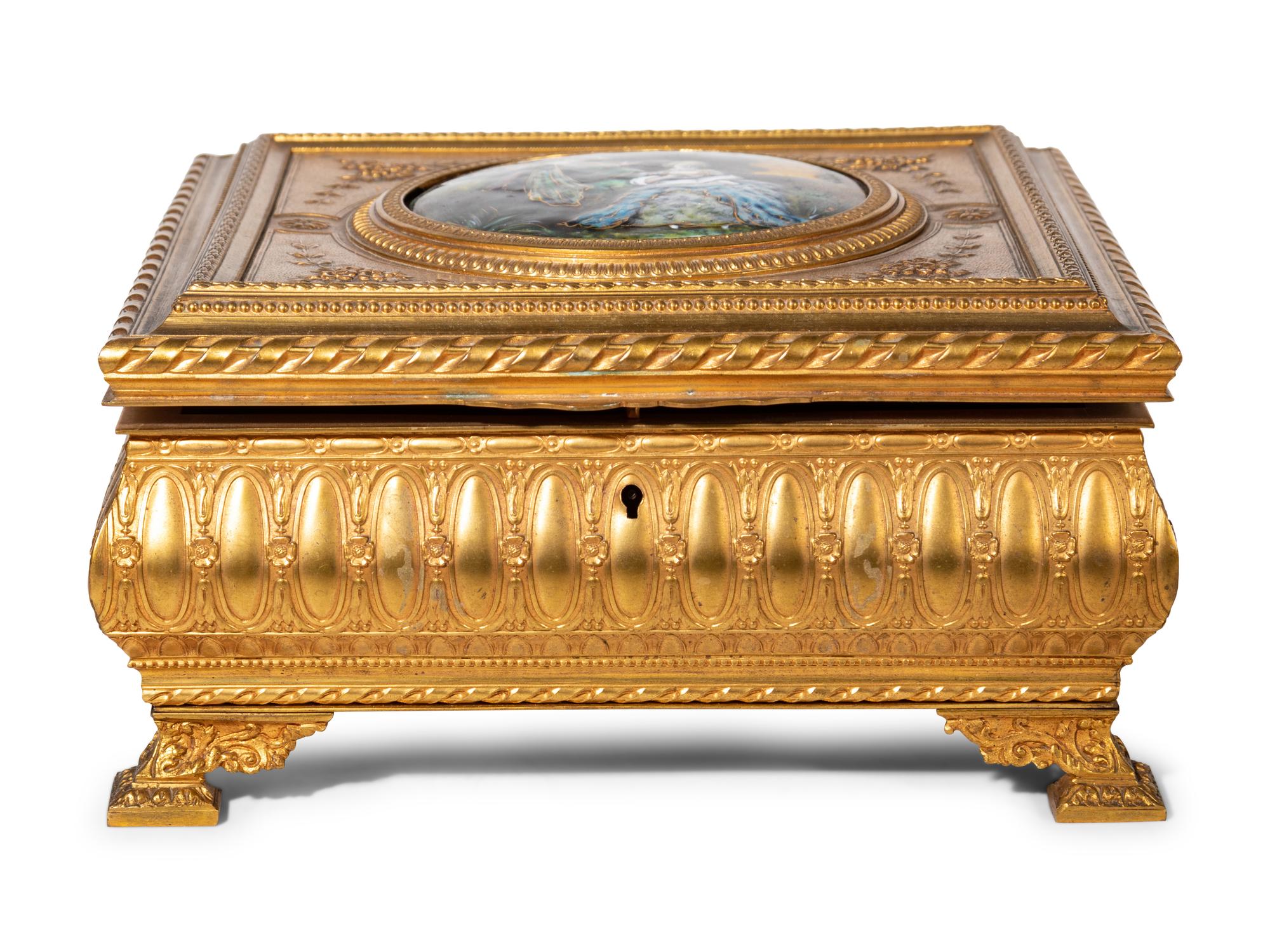A French Gilt Metal and Enamel Inset Table Casket