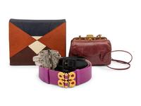 Five Designer Accessories: Three Judith Leiber, One Valentino, One Andrea Pfister, 1980s