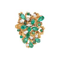 YELLOW GOLD, EMERALD AND DIAMOND BROOCH