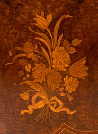 A Pair of Louis XV Style Marquetry Marble-Top Bombé Cabinets