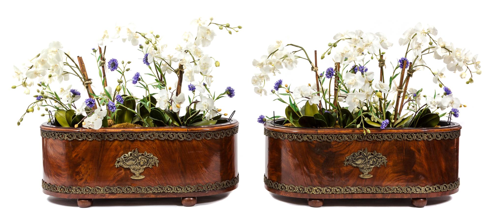 A Pair of French Empire Style Gilt Metal Mounted Mahogany Jardinieres Height 13 3/4 x width 35 1/2 x depth 19 1/2 inches. — 19TH CENTURY