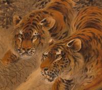 A Chinese Scroll Depicting Two Tigers