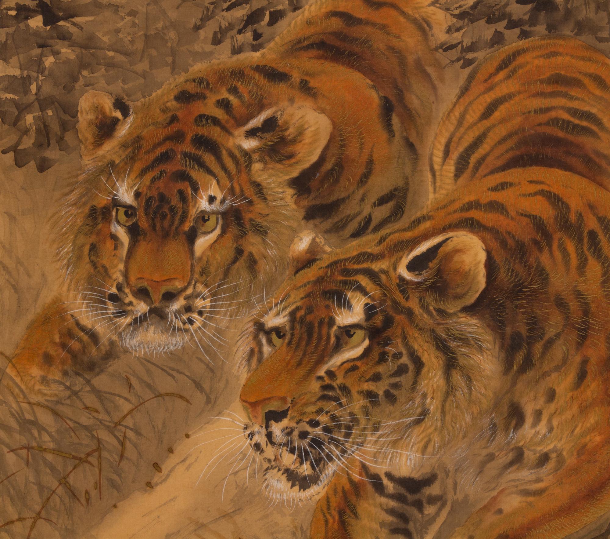 A Chinese Scroll Depicting Two Tigers