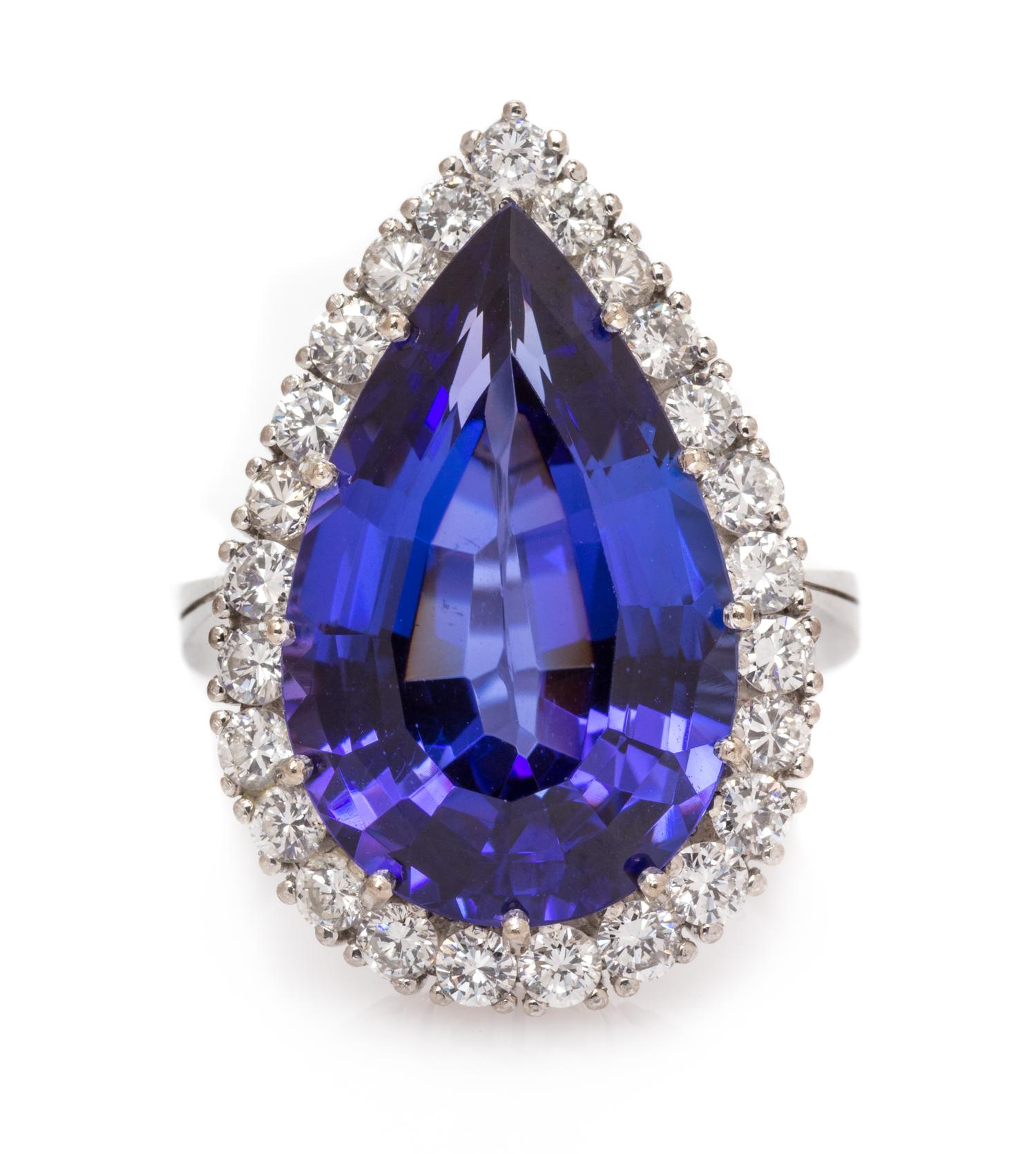 An 18 Karat White Gold, Tanzanite and Diamond Ring, 7.35 dwts.