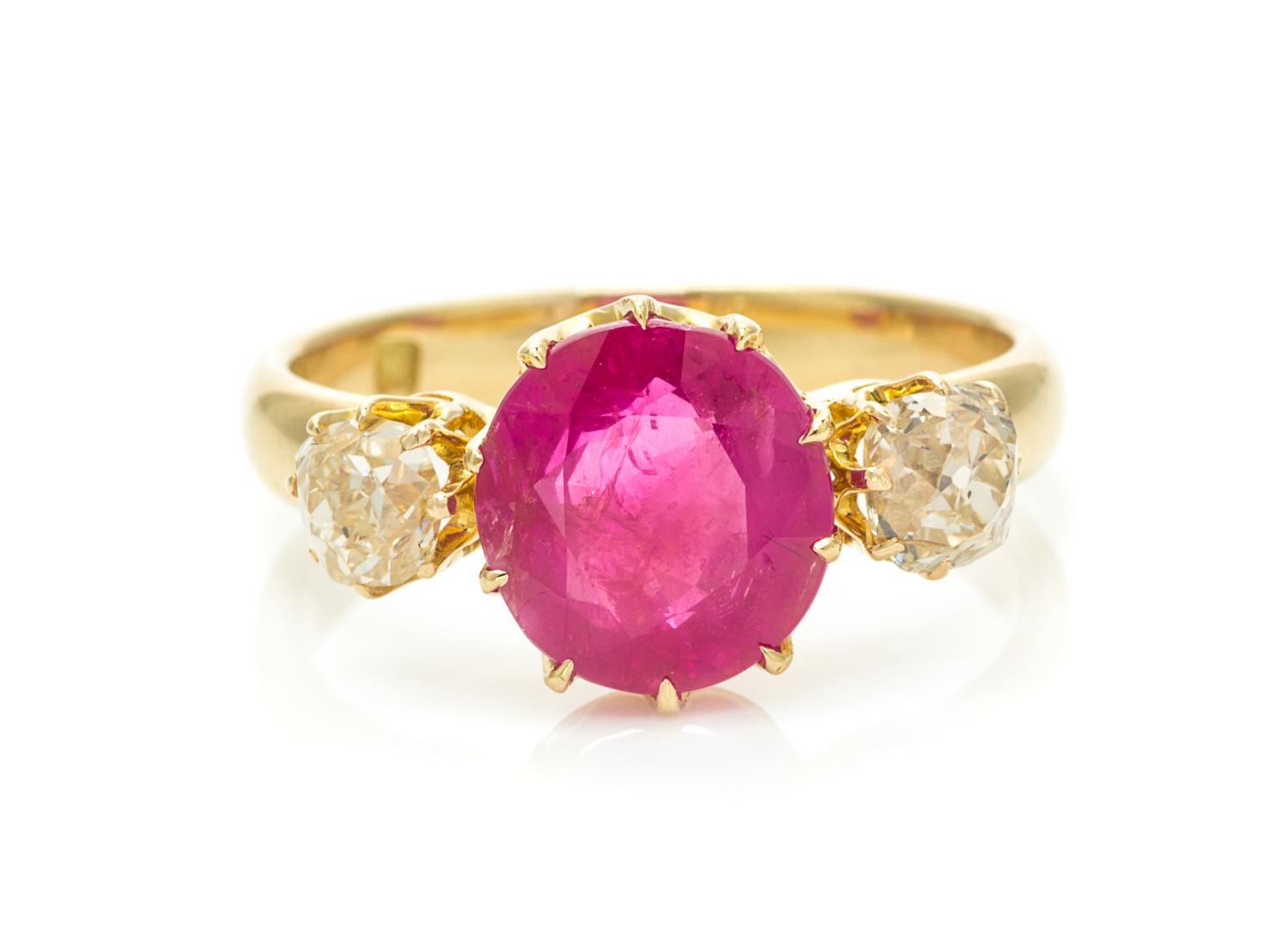 An 18 Karat Yellow Gold, Ruby and Diamond Ring, 2.80 dwts.