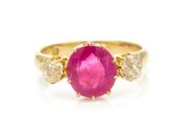 An 18 Karat Yellow Gold, Ruby and Diamond Ring, 2.80 dwts.