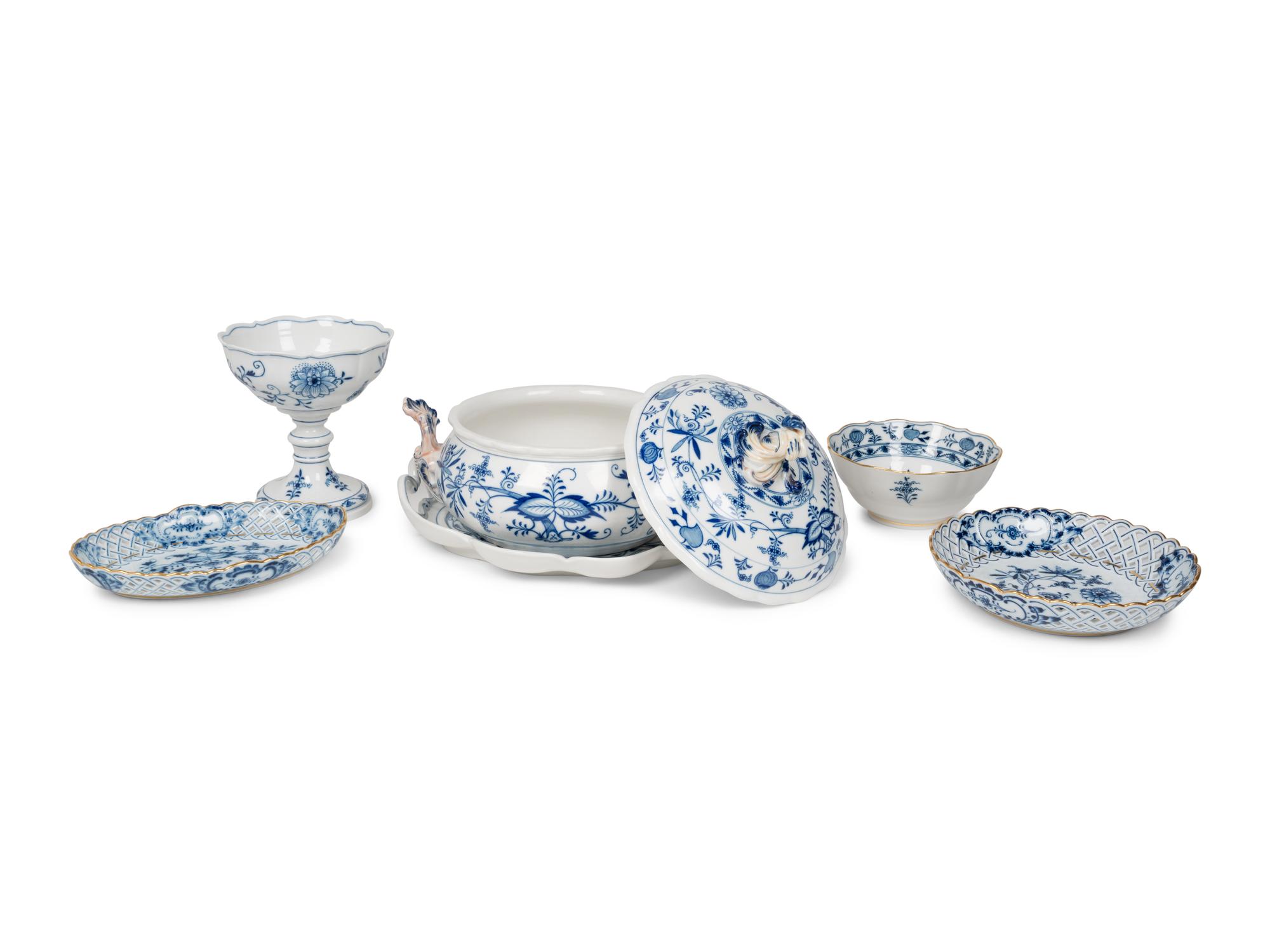 A Meissen Blue Onion Porcelain Dinner Service