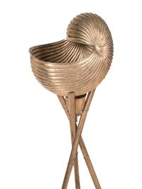 A Silvered Metal Shell Form Bowl on Stand