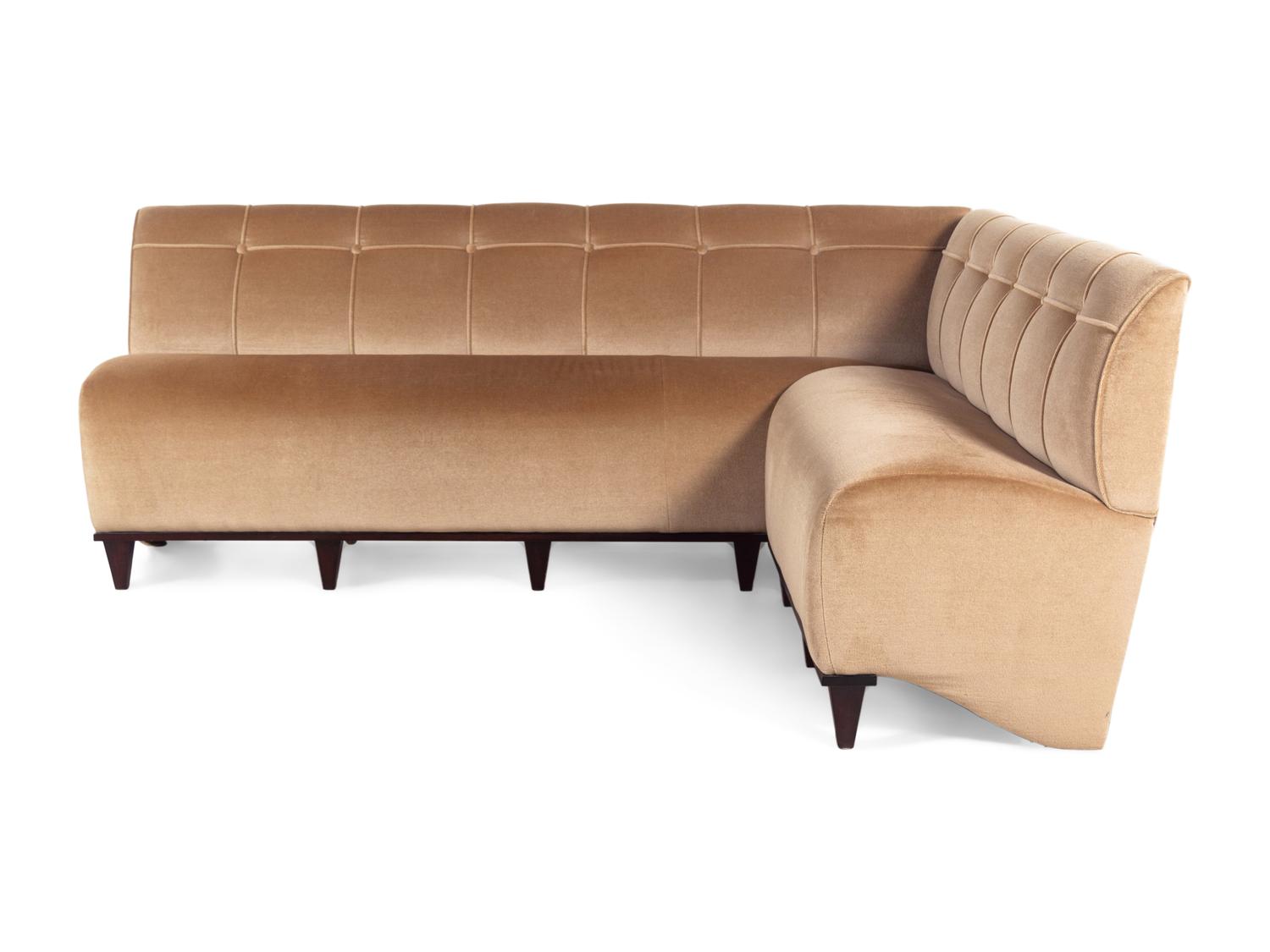 A Custom Silk and Mohair-Upholstered Corner Banquette