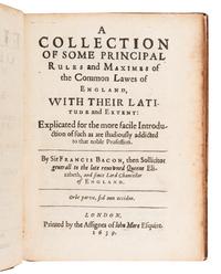 BACON, Francis, Sir (1561-1626). The Elements of the Common Lawes of England . London: Printed by R. Young for the assigns of John More, 1639.