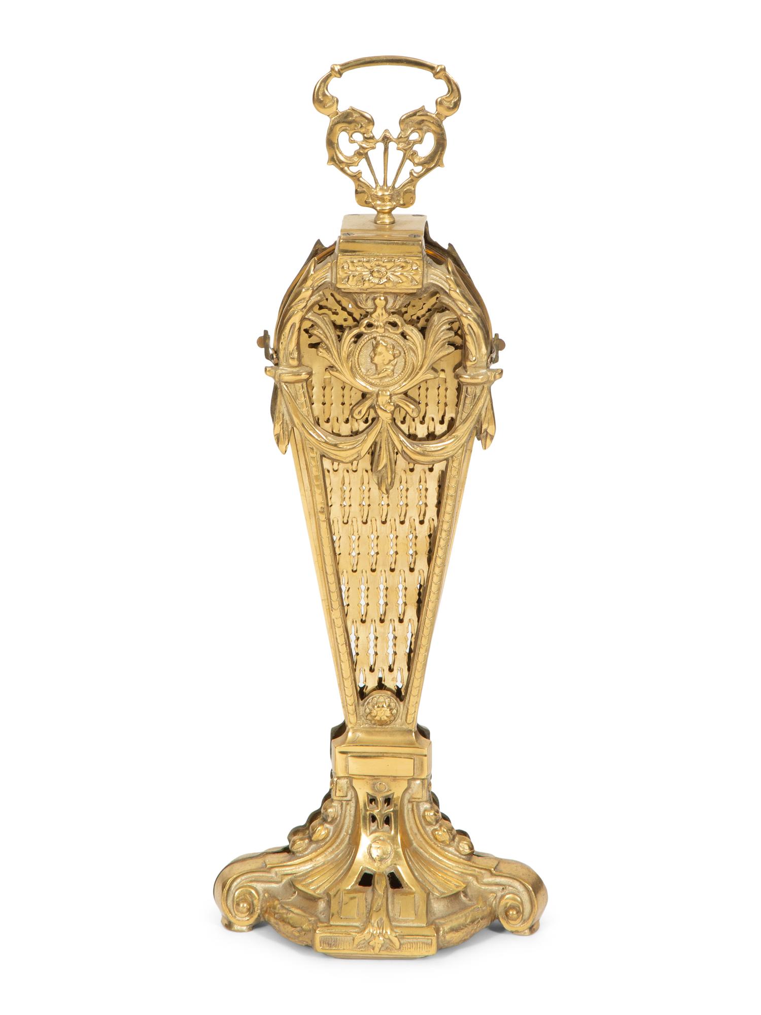 A Louis XV Style Brass Fan-Shaped Fire Screen