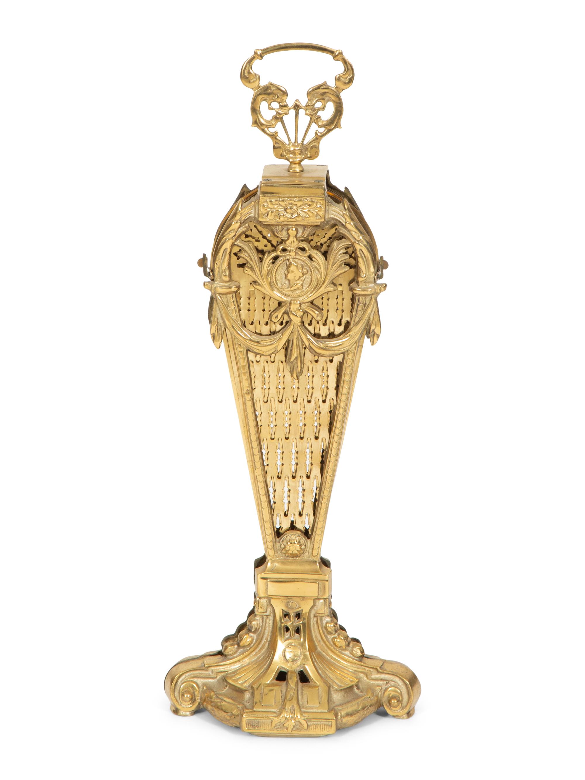 A Louis XV Style Brass Fan-Shaped Fire Screen