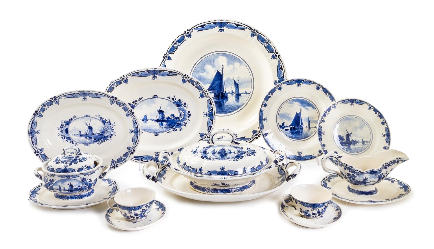 A Delft Partial Dinner Service, Width of widest 16 inches.