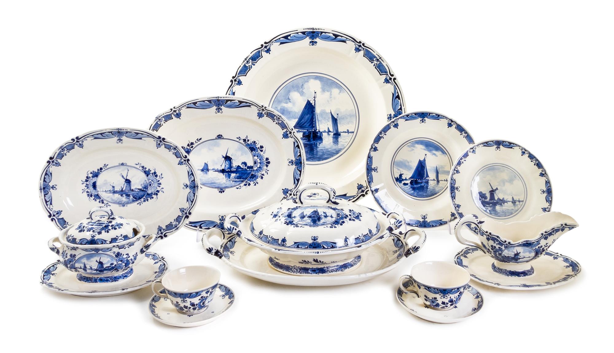 A Delft Partial Dinner Service, Width of widest 16 inches.